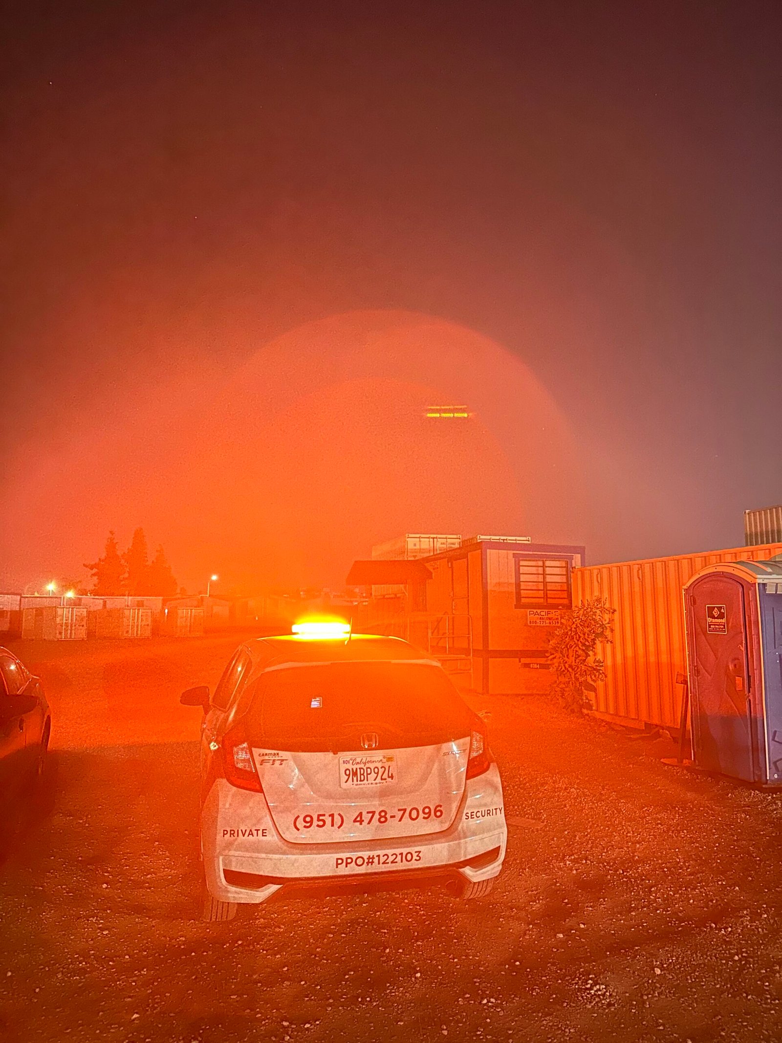 Brave Warrior Security Services fire watch patrol vehicle providing overnight security at an active construction site