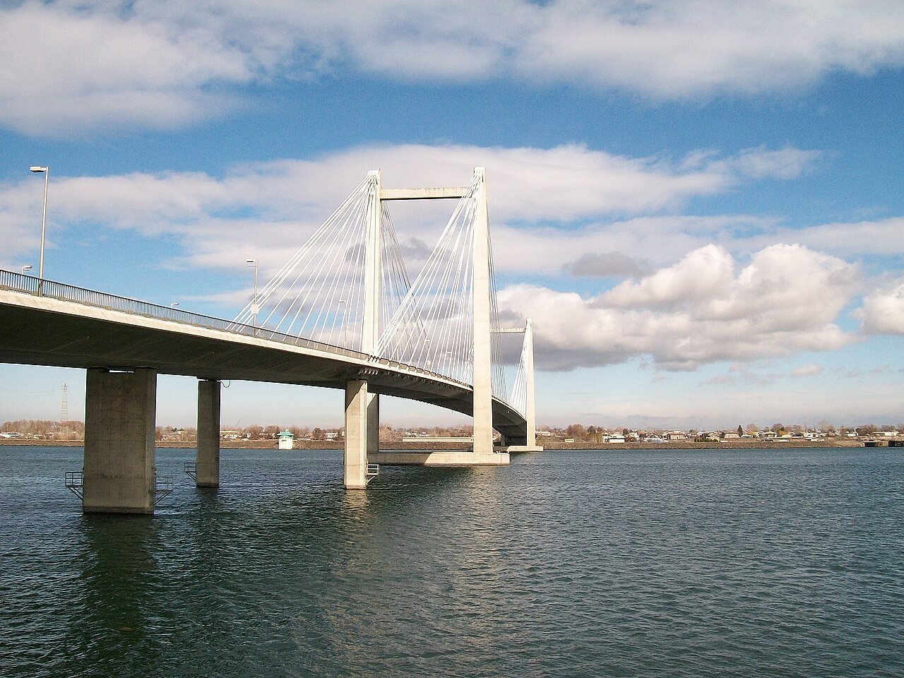 Cable Bridge viewed from Kennewick across the Columbia River toward Pasco