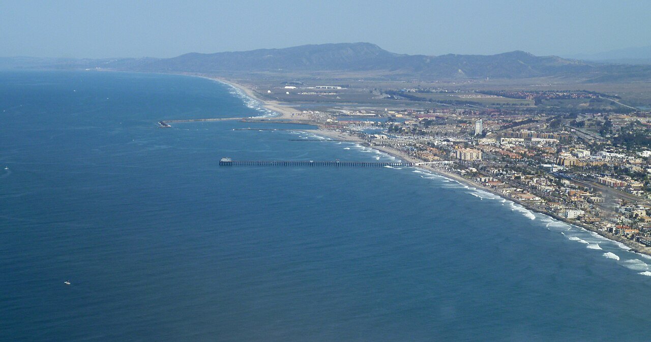Aerial view of Oceanside Pier and the coastline in Oceanside, California