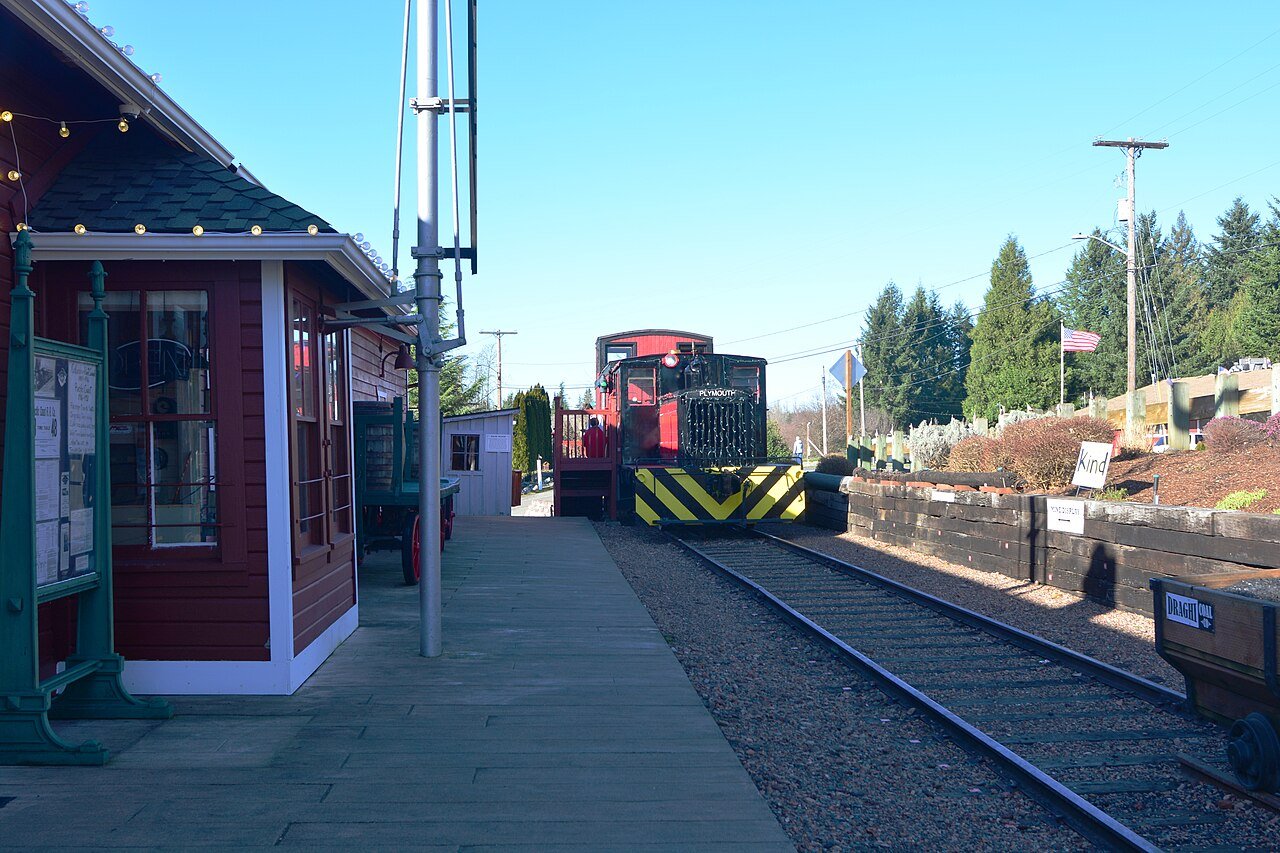 Black Diamond Historical Museum and locomotive in Black Diamond, Washington