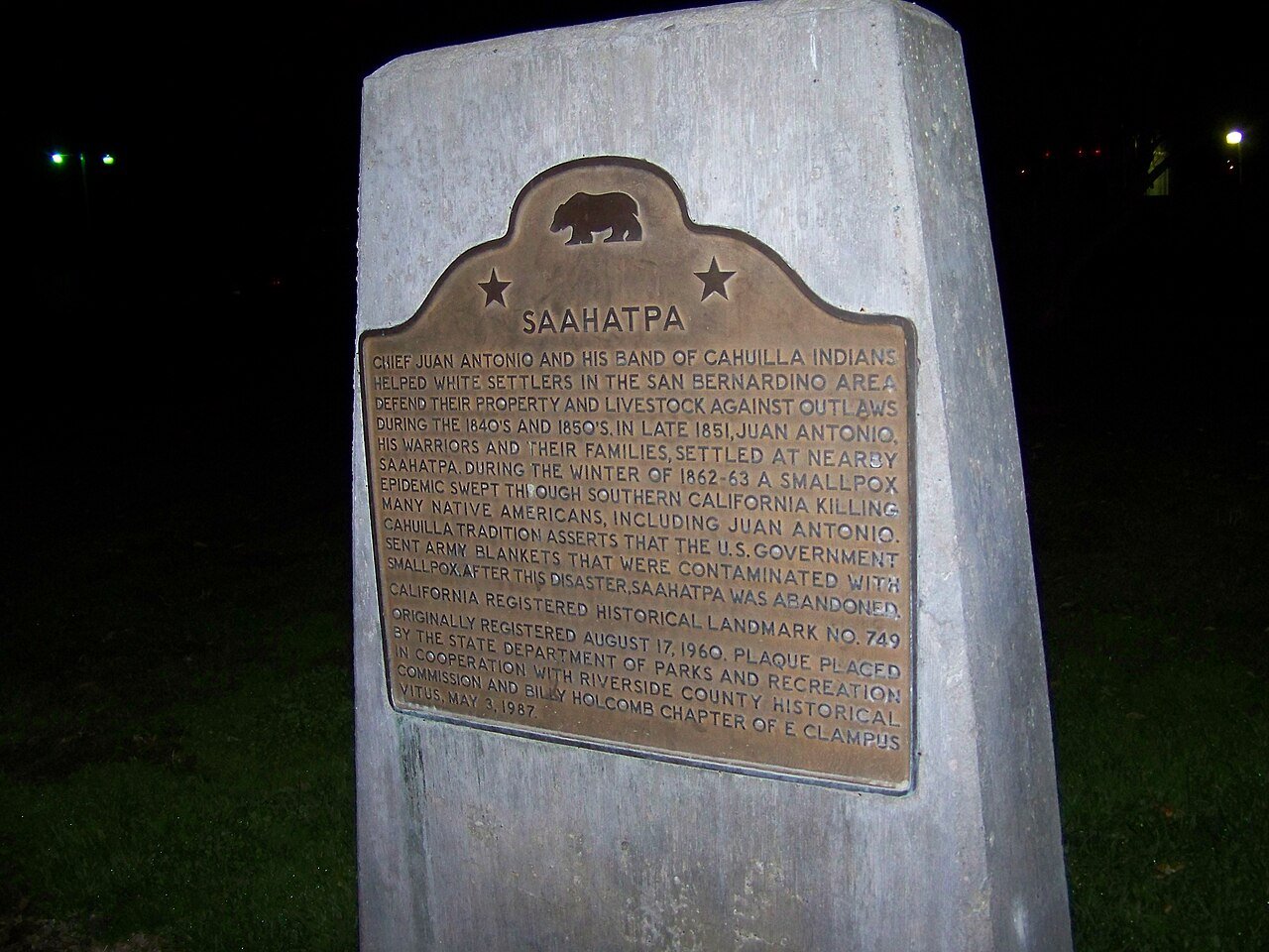 Saahatpa historic site marker in Calimesa, California